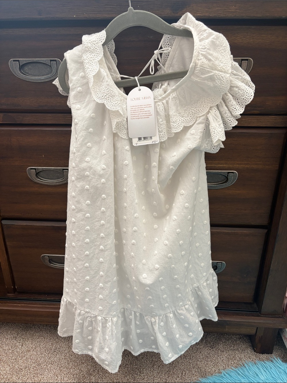 Cute White Swiss Dot Ruffle Kids Dress - (Brand: Louise Misha)